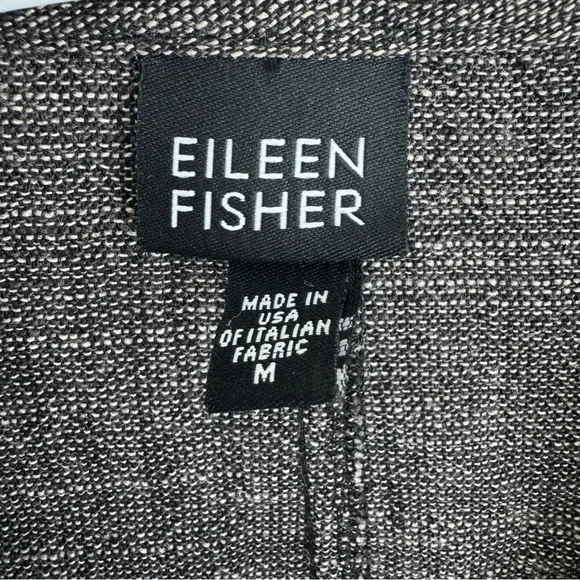 Eileen Fisher Gray Linen Blend Woven Raw Trim Jacket Long Sleeve Size Medium - Picture 2 of 10